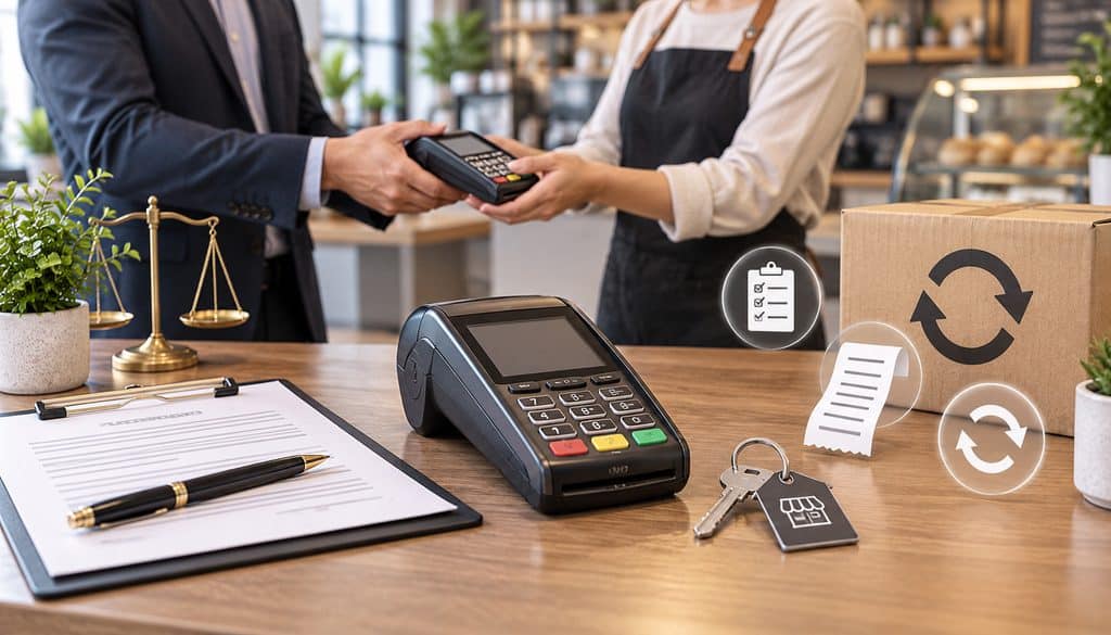 Placed payment terminal with contract and return icons